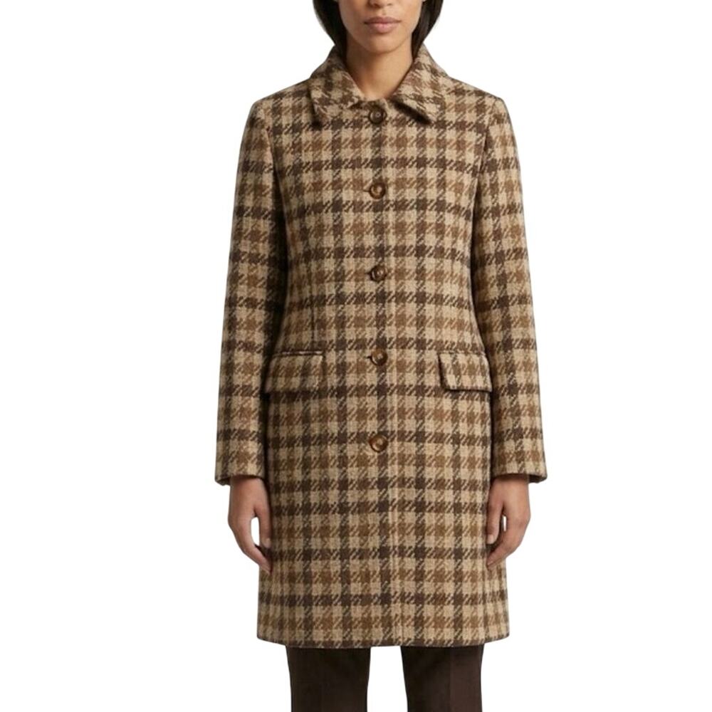 ALFRED DUNNER Vintage Houndstooth Wool Jacket in Cream and Brown, Size 14